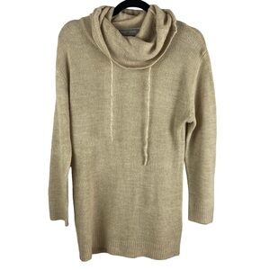 Fred & Sibel Cowl Neck Sweater Tunic Beige Knit Long Sleeve Medium